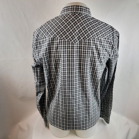 Lucky Brand Shirt Mens Large Black Pearl Snap Plaid Check Western Cowboy Rodeo - Picture 7 of 9